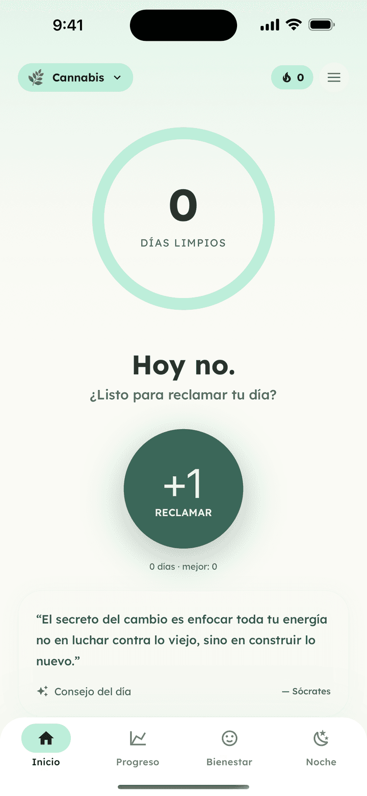 Home de No Hoy con el botón +1 Reclamar
